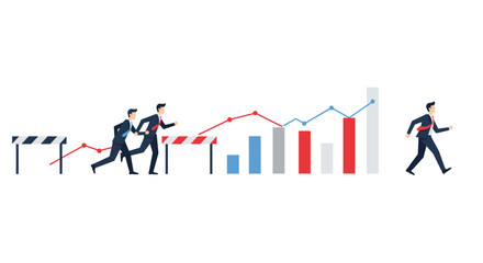 Fototapeta premium Business growth concept with running businessmen overcoming obstacles towards success