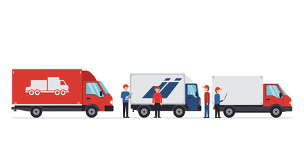 Logistics team with delivery trucks in flat design style