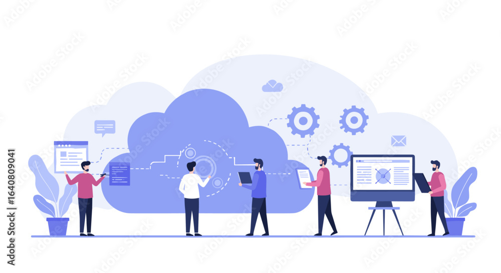 Aufkleber team collaboration on cloud technology with data integration