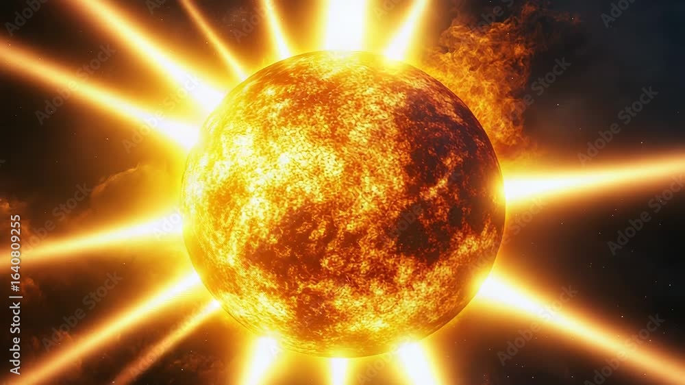 Poster planet exploding with powerful solar flares erupting from its surface