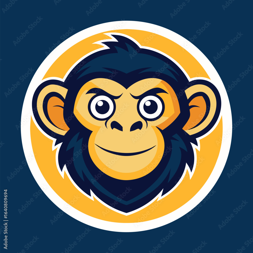 Poster cartoon monkey character with a playful expression set against a vibrant background