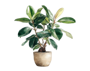 Fiddle-leaf fig plant in a light beige pot