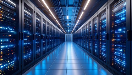 Fototapeta premium Cutting-edge quantum supercomputer room, advanced cooling systems