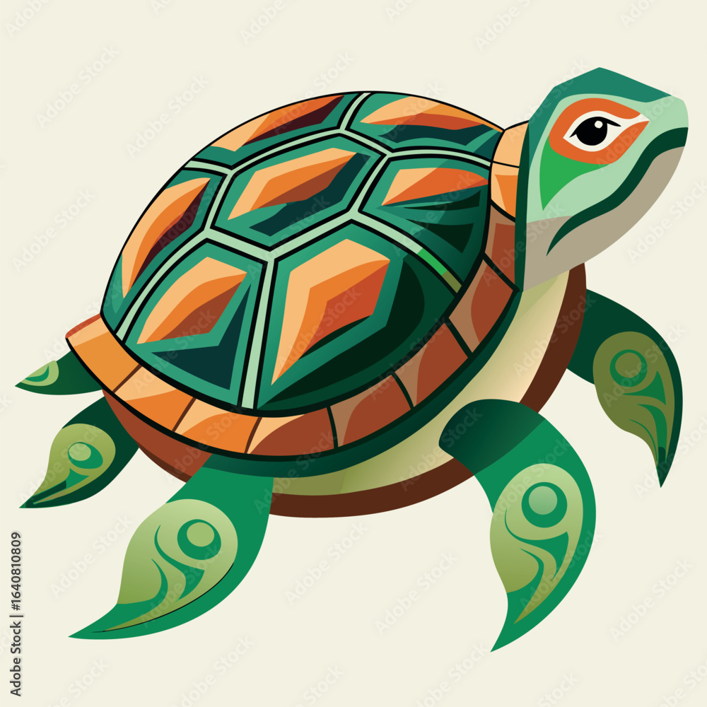 Poster colorful turtle illustration showcasing detailed shell patterns and expressive features in a vibrant