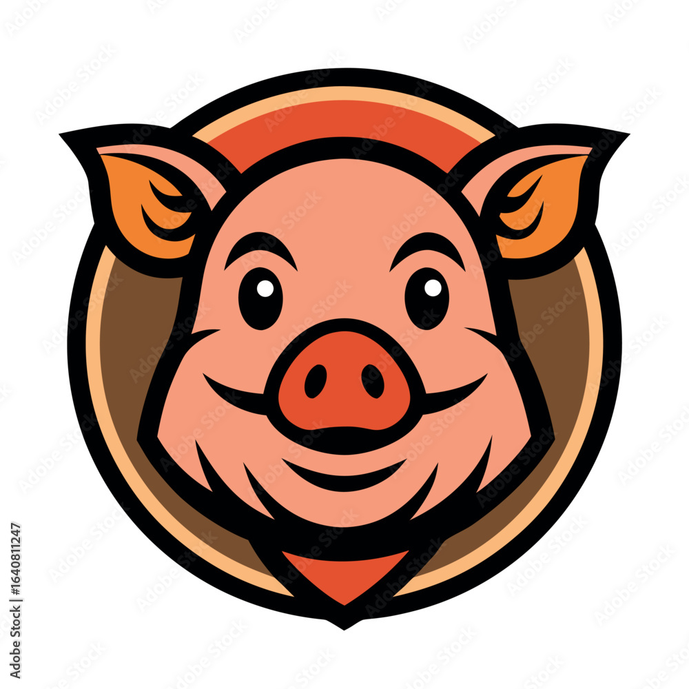 Poster cheerful pig character design with vibrant colors and expressive features