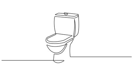 Toilet Continuous One Line Art Drawing. Toilet Contour Simple Hand Drawn Vector Illustration for Trendy Minimalist Design. Bathroom Interior Abstract Sketch Linear Style Illustration for Modern Design