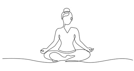 Woman Yoga Pose Lotus Continuous One Line Drawing. Meditation Lifestyle Simple Linear Style. Yoga Meditation in Editable Stroke. Doodle Contour Vector Illustration