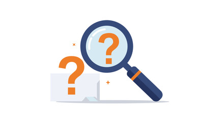 Flat style magnifying glass with question mark for search and inquiry concepts