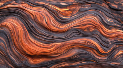 Abstract fluid art with flowing orange and black waves. Mesmerizing liquid motion texture for creative design. Digital wallpaper.