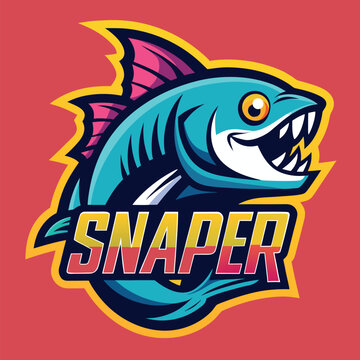 Logo design featuring a fierce blue shark with vibrant colors and bold lettering for Snaper brand
