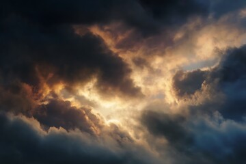 Obraz premium Dramatic storm clouds illuminated by golden sunlight, a powerful and awe-inspiring natural phenomenon