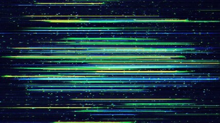 Abstract digital glitch art, horizontal lines of vibrant colors on a dark background