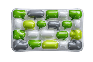 Rectangular array of colorful speech bubbles, arranged in a grid pattern