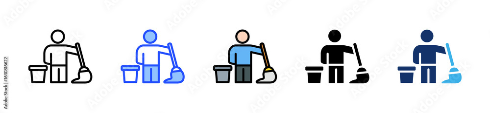 Poster janitor icon collection with multiple styles