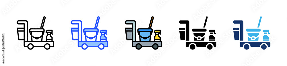 Poster cleaning cart icon collection with multiple styles