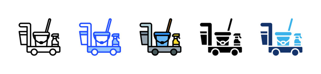 Cleaning Cart Icon Collection With Multiple Styles