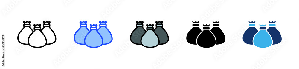 Poster trash bag icon collection with multiple styles