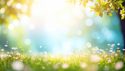 Obraz premium Sunlit meadow blooming with wildflowers tranquil nature scene vibrant green grass gentle breeze outdoor serenity