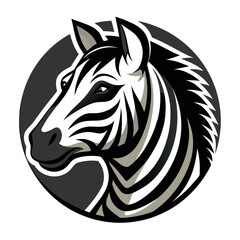 Fototapeta premium Stylized representation of a zebra head with bold black and white stripes set against a circular background