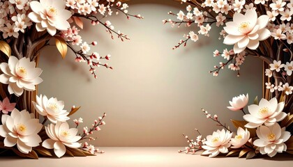 Floral decoration event featuring lotus and cherry blossom arrangement serene background digital artwork artistic perspective nature's beauty