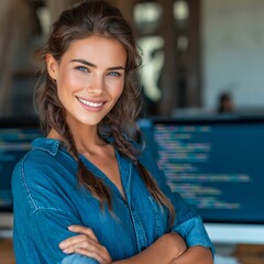 Fototapeta premium A female engineer working in an office