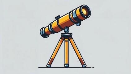 Flat vector vintage telescope icon, clean cylindrical shapes, minimal tripod detail.