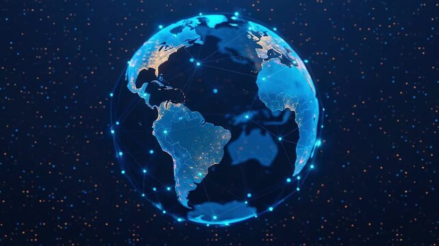 Digital Earth with glowing connections and data points against a starr