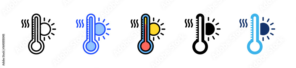 Poster fund thermometer icon collection with multiple styles
