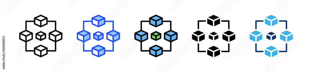 Poster blockchain fund icon collection with multiple styles