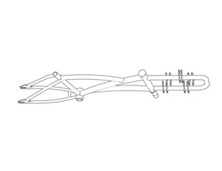 Fototapeta premium Engineering Blueprint: Simple Line Art Wireframe of a Tilting Tricycle Frame. Mechanical Design for a Future Cargo Bike Chassis, Sustainable Urban Transport Solution.