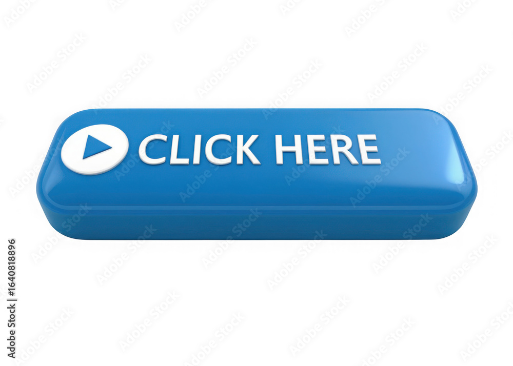 Fototapete blue play button click here call to action button isolated on transparent background