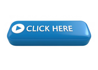 Blue play button click here call to action button isolated on transparent background