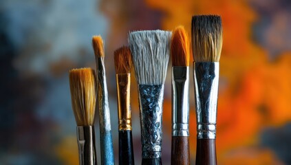 Fototapeta premium Close-up of various paintbrushes