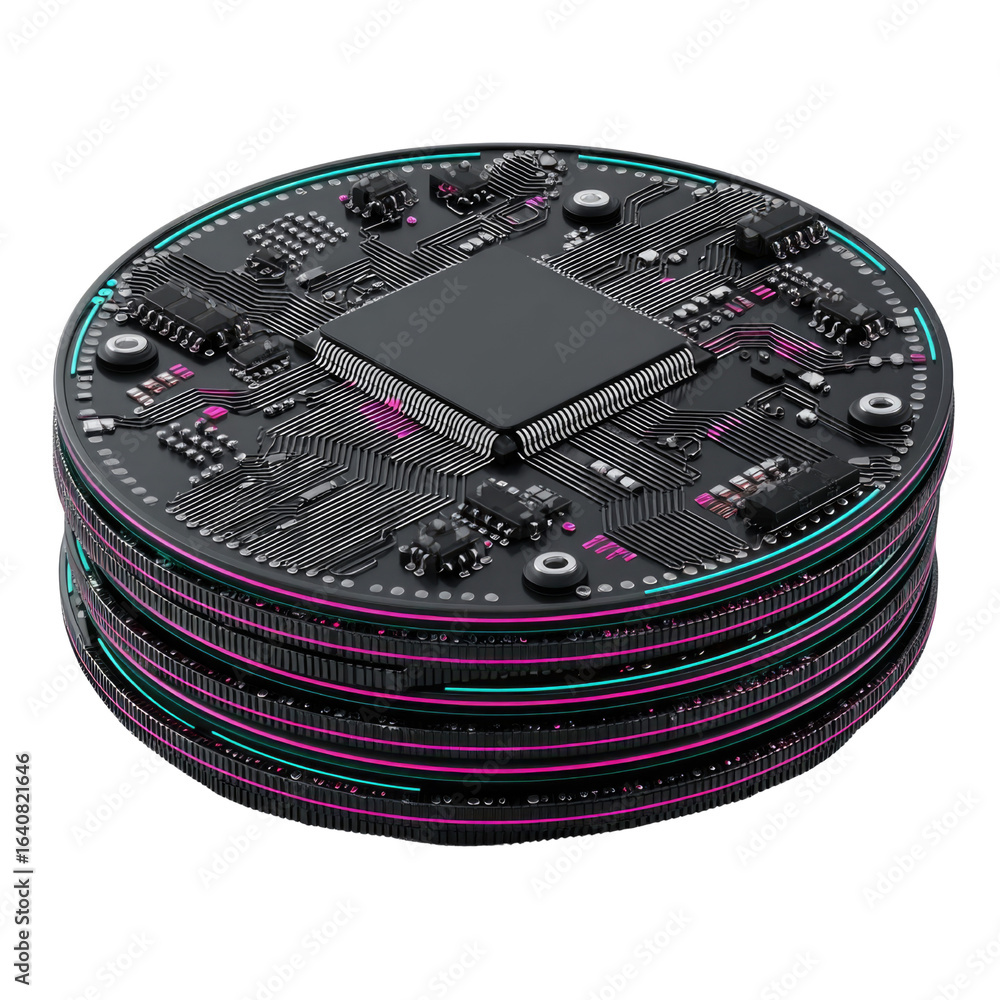 Poster abstract close-up of modern microchip technology showcasing intricate circuit patterns and vibrant c