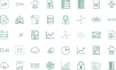 Set of data and network icons for cloud computing and data analysis