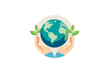 flat minimal icon of earth held by two hands,