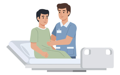 Caring Nurse Assisting Patient in Hospital Bed.