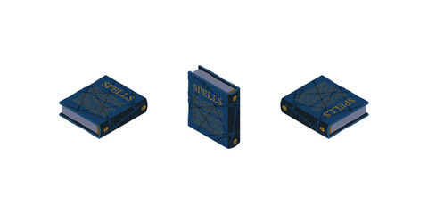 HORROR BOOK, HALLOWEEN ILLUSTRATION - BAT SPELLS SCRIPTS BLUE COVER GREY PAPER