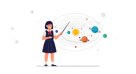 Young Student Presenting Solar System Model for Astronomy Education Concept