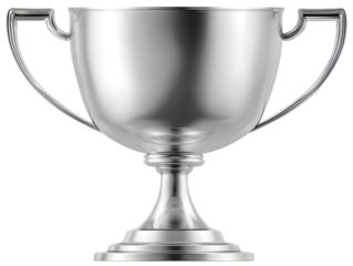 Silver metal trophy cup for sport competition isolated on transparent background