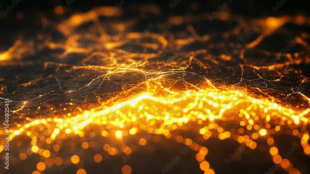 Aufkleber complex glowing network spreading across dark surface with bokeh effect
