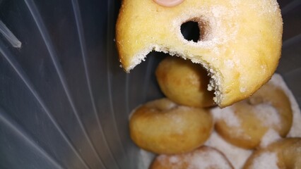 A shot of the texture of a very delicious homemade sugar donut filling.