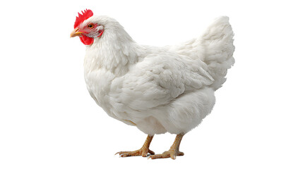 Fototapeta premium White chicken isolated on transparent background in a studio setting, side view