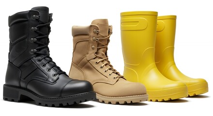 Assortment of work boots in various colors