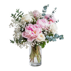Naklejka premium floral bouquet: pink peonies and white roses arrangement.