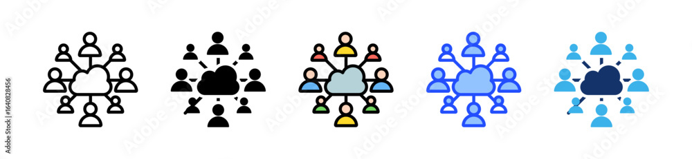 Poster cloud collaboration icon collection with multiple styles