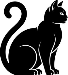Cat silhouette sitting with curled tail isolated on white background for vector design, print, and cut files