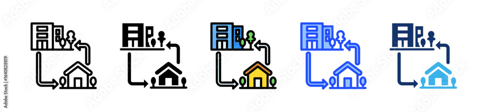 Poster hybrid work icon collection with multiple styles