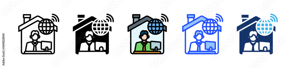 Poster remote work icon collection with multiple styles
