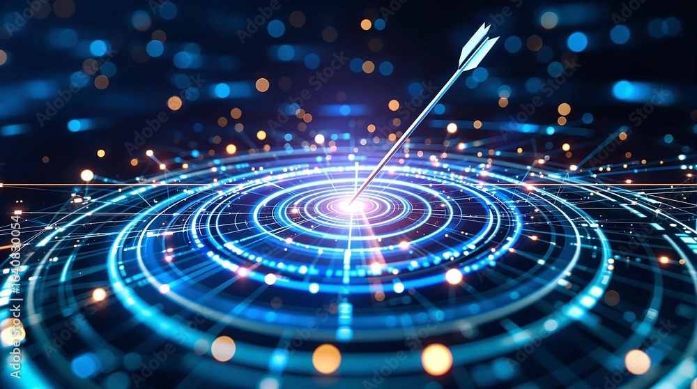 Poster arrow hitting target abstract technology background precision and accuracy concept